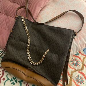 Michael Kors Dark Brown Shoulder Bag with Gold Chain